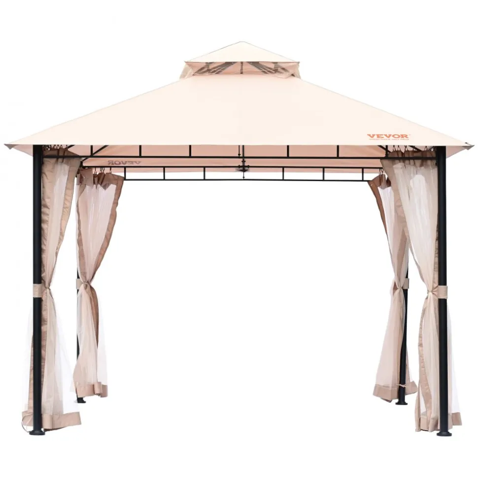 VEVOR Patio Gazebo for 6-8 Person, 10 x 10 FT Backyard Gazebo, with Mosquito Netting, Metal Frame, and PU Coated 180G Polyester, Outdoor Canopy Shelter for Patio, Backyard, Lawn, Garden, Deck
