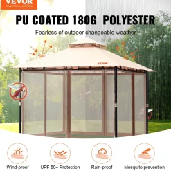 VEVOR Patio Gazebo for 6-8 Person, 10 x 10 FT Backyard Gazebo, with Mosquito Netting, Metal Frame, and PU Coated 180G Polyester, Outdoor Canopy Shelter for Patio, Backyard, Lawn, Garden, Deck