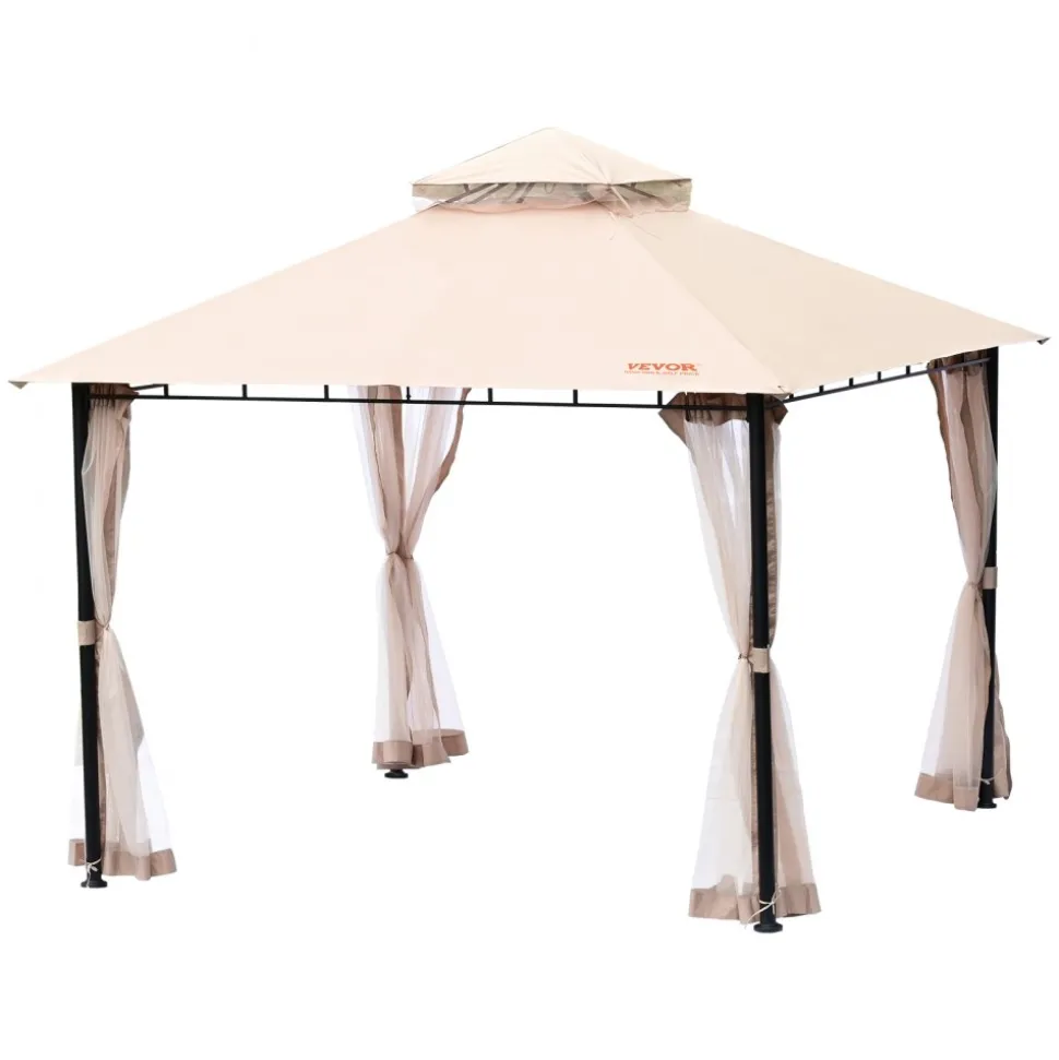VEVOR Patio Gazebo for 6-8 Person, 10 x 10 FT Backyard Gazebo, with Mosquito Netting, Metal Frame, and PU Coated 180G Polyester, Outdoor Canopy Shelter for Patio, Backyard, Lawn, Garden, Deck