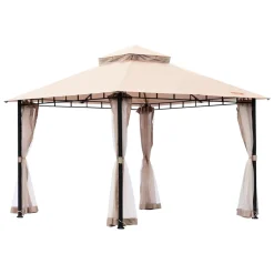 VEVOR Patio Gazebo for 6-8 Person, 10 x 10 FT Backyard Gazebo, with Mosquito Netting, Metal Frame, and PU Coated 180G Polyester, Outdoor Canopy Shelter for Patio, Backyard, Lawn, Garden, Deck