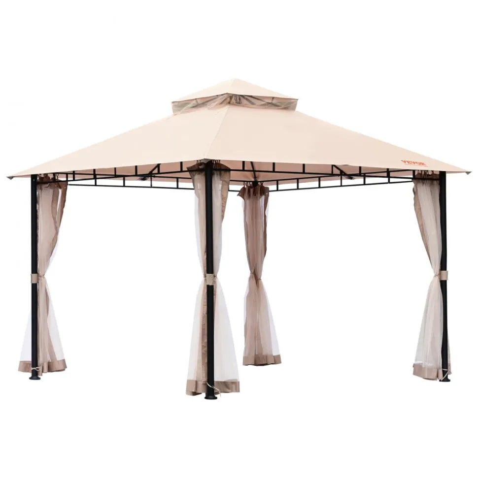 VEVOR Patio Gazebo for 6-8 Person, 10 x 10 FT Backyard Gazebo, with Mosquito Netting, Metal Frame, and PU Coated 180G Polyester, Outdoor Canopy Shelter for Patio, Backyard, Lawn, Garden, Deck