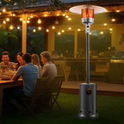 VEVOR Patio Heater for Outdoor Use, 50000BTU Propane Heater Tall Hammered With Round Table Design, Metal Burner and Wheels, Fixed Outdoor Patio Flame Heater for Patio, Party, Backyard, Garden, Bronze