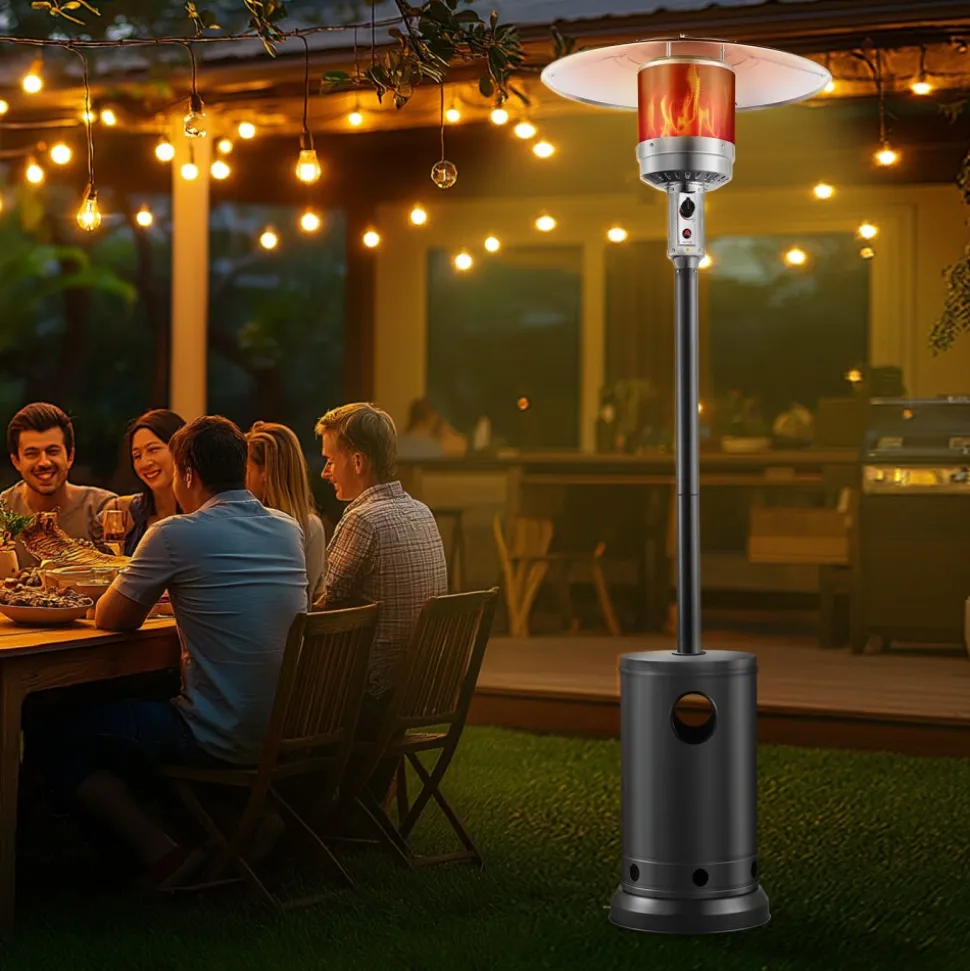 VEVOR Patio Heater for Outdoor Use, 50000BTU Propane Heater Tall Hammered With Round Table Design, Metal Burner and Wheels, Fixed Outdoor Patio Flame Heater for Patio, Party, Backyard, Garden, Bronze