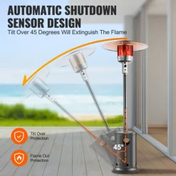 VEVOR Patio Heater for Outdoor Use, 50000BTU Propane Heater Tall Hammered With Round Table Design, Metal Burner and Wheels, Fixed Outdoor Patio Flame Heater for Patio, Party, Backyard, Garden, Bronze