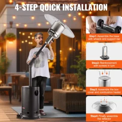 VEVOR Patio Heater for Outdoor Use, 50000BTU Propane Heater Tall Hammered With Round Table Design, Metal Burner and Wheels, Fixed Outdoor Patio Flame Heater for Patio, Party, Backyard, Garden, Bronze