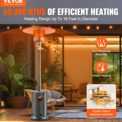 VEVOR Patio Heater for Outdoor Use, 50000BTU Propane Heater Tall Hammered With Round Table Design, Metal Burner and Wheels, Fixed Outdoor Patio Flame Heater for Patio, Party, Backyard, Garden, Bronze