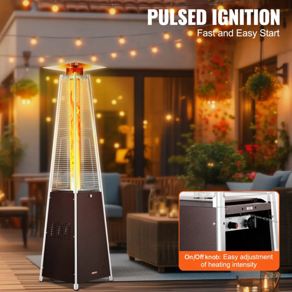 VEVOR Patio Heater for Outdoor Use, 48000BTU Pyramid Propane Heater w/Wheels, Quartz Glass Tube Outdoor Patio Flame Heater for Patio, Party, Backyard, Garden, Decoration, Hammered Bronze