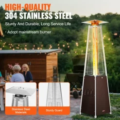 VEVOR Patio Heater for Outdoor Use, 48000BTU Pyramid Propane Heater w/Wheels, Quartz Glass Tube Outdoor Patio Flame Heater for Patio, Party, Backyard, Garden, Decoration, Hammered Bronze