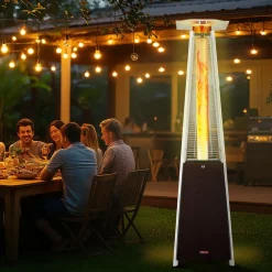 VEVOR Patio Heater for Outdoor Use, 48000BTU Pyramid Propane Heater w/Wheels, Quartz Glass Tube Outdoor Patio Flame Heater for Patio, Party, Backyard, Garden, Decoration, Hammered Bronze