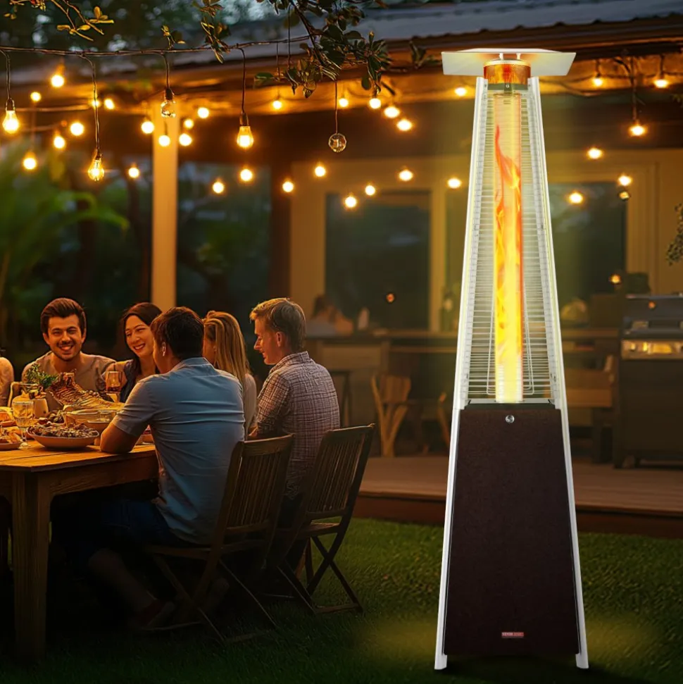 VEVOR Patio Heater for Outdoor Use, 48000BTU Pyramid Propane Heater w/Wheels, Quartz Glass Tube Outdoor Patio Flame Heater for Patio, Party, Backyard, Garden, Decoration, Hammered Bronze