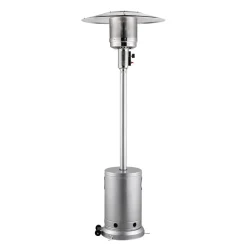 VEVOR Patio Heater for Outdoor Use, 50000BTU Propane Heater Tall Hammered With Round Table Design, Metal Burner and Wheels, Fixed Outdoor Patio Flame Heater for Patio, Party, Backyard, Garden, Silver