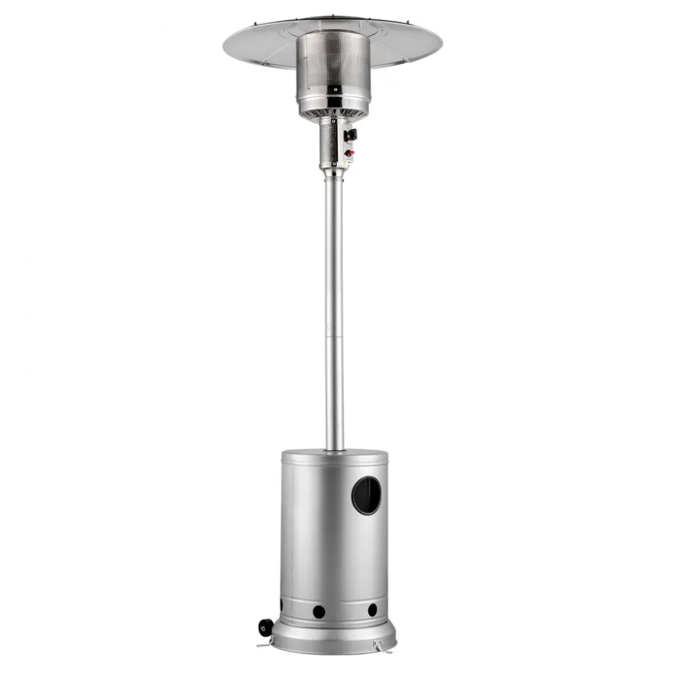 VEVOR Patio Heater for Outdoor Use, 50000BTU Propane Heater Tall Hammered With Round Table Design, Metal Burner and Wheels, Fixed Outdoor Patio Flame Heater for Patio, Party, Backyard, Garden, Silver