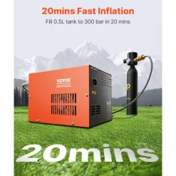 VEVOR PCP Air Compressor, 4500PSI/30Mpa Portable PCP Airgun Compressor with Built-in Converter & Fan Cooling System, DC12V/AC120V Manual-Stop Air Rifle, Paintball and Scuba Tank Compressor Pump