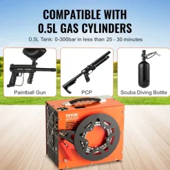 VEVOR PCP Air Compressor, 4500PSI/30Mpa Portable PCP Airgun Compressor with Built-in Power Converter, Auto-Stop | DC12V/AC120V | Oil & Water-Free Air Rifle, Paintball and Scuba Tank Compressor Pump