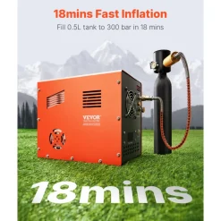VEVOR PCP Air Compressor, 4500PSI/30Mpa PCP Airgun Compressor with Built-in Converter & Fan Cooling System, Auto Stop DC12V/AC120V Portable Paintball Tank Compressor for Air Rifle, Scuba Diving Bottle