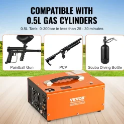 VEVOR PCP Air Compressor, 4500PSI Portable PCP Airgun Compressor with Built-in Converter, Auto-Stop | DC12V/AC120V | Oil & Water-Free Paintball Tank Compressor Pump for Air Rifle, Scuba Diving Bottle