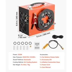 VEVOR PCP Air Compressor 4500PSI PCP Airgun Compressor & Built-in Converter, Auto Stop 350W DC12V/AC120V Portable Paintball Tank Compressors for Air Rifle, Scuba Diving Bottle