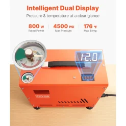 VEVOR PCP Air Compressor, 800W Dual-Cylinder PCP Airgun Compressor 4500PSI/30Mpa with Built-in Fan Cooling System, Auto-Stop | Oil Free Paintball Tank Compressor for Air Rifle, Scuba Diving Bottle