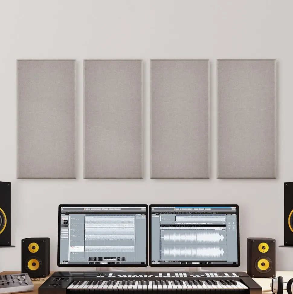 VEVOR 4 PCS Acoustic Panels, 2 inch Thick 23.6 x 11.8 inch Fiberglass Sound Absorbing Panels, Self-adhesive Soundproof Wall Boards, for Studios, Office, Home Theater,Meeting Room, Camel