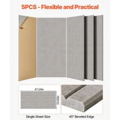 VEVOR 5PCS Acoustic Panels with Self Adhesive, 47.2 x 23.6 inch Sound Proof Foam Panels, Polyester Fiber Soundproof Wall Panels High Density, for Home, Studio, Office, Theater, Camel