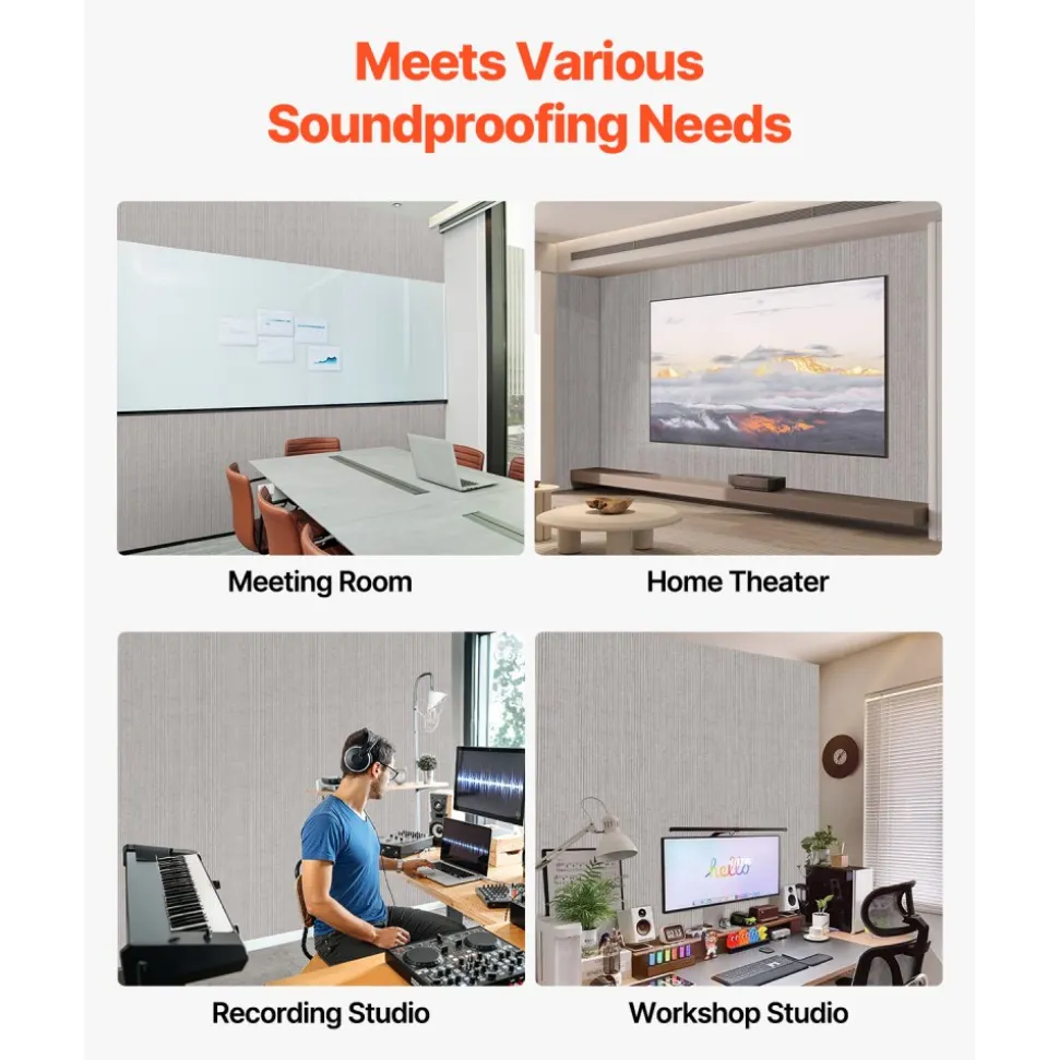 VEVOR 5PCS Acoustic Panels with Self Adhesive, 47.2 x 23.6 inch Sound Proof Foam Panels, Polyester Fiber Soundproof Wall Panels High Density, for Home, Studio, Office, Theater, Camel