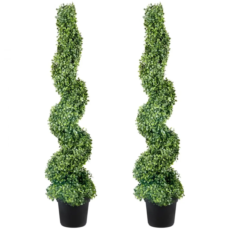 VEVOR 2 pcs. Artificial Boxwood Tower Topiary Spiral Artificial Plant 122cm high Decorative Plant Green Plastic PE Iron Topiary Plants incl. 10 pcs. Replacement Leaves