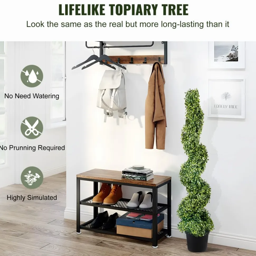 VEVOR 2 pcs. Artificial Boxwood Tower Topiary Spiral Artificial Plant 122cm high Decorative Plant Green Plastic PE Iron Topiary Plants incl. 10 pcs. Replacement Leaves
