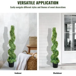 VEVOR 2 pcs. Artificial Boxwood Tower Topiary Spiral Artificial Plant 122cm high Decorative Plant Green Plastic PE Iron Topiary Plants incl. 10 pcs. Replacement Leaves