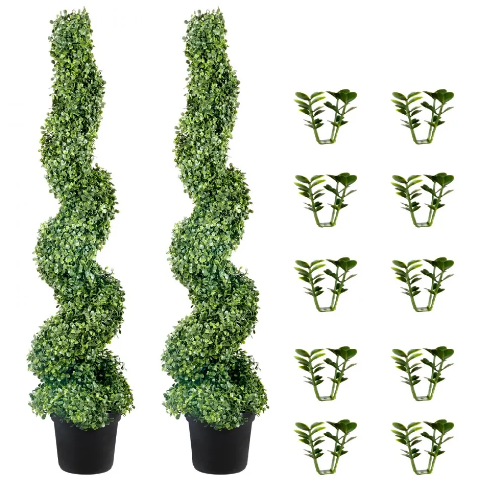 VEVOR 2 pcs. Artificial Boxwood Tower Topiary Spiral Artificial Plant 122cm high Decorative Plant Green Plastic PE Iron Topiary Plants incl. 10 pcs. Replacement Leaves