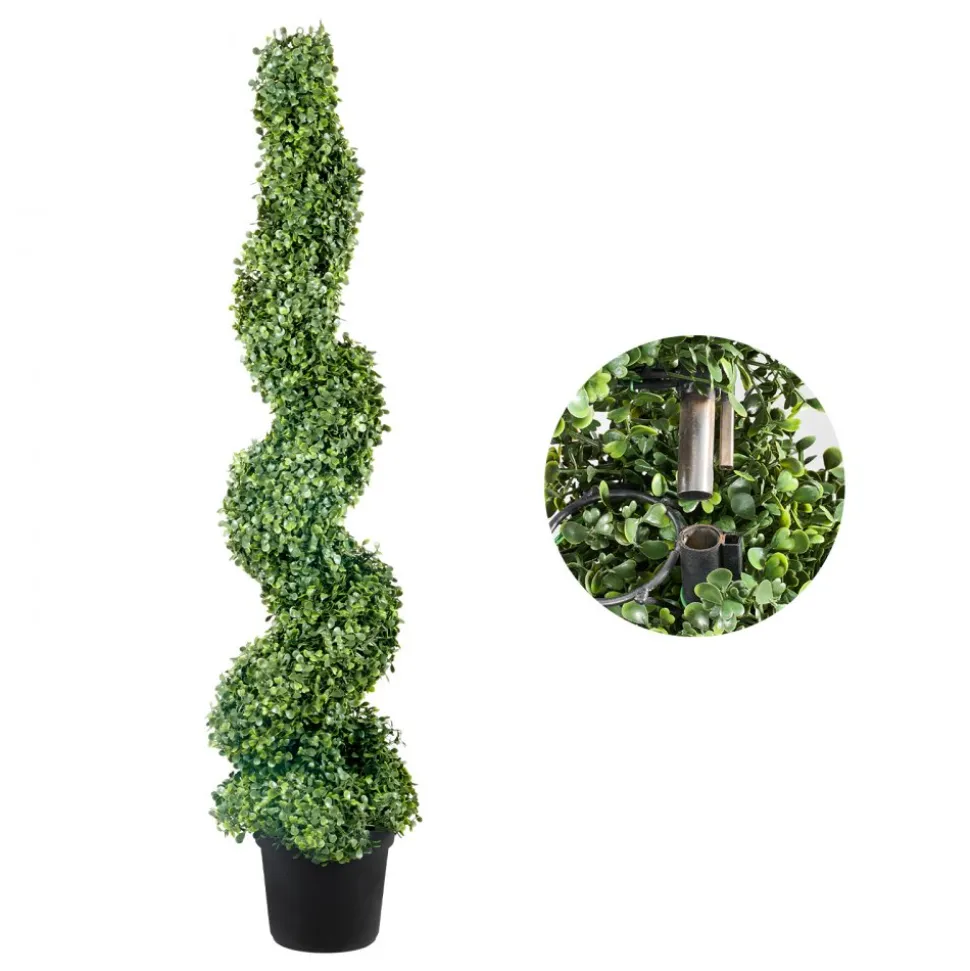 VEVOR 2 pcs. Artificial Boxwood Tower Topiary Spiral Artificial Plant 122cm high Decorative Plant Green Plastic PE Iron Topiary Plants incl. 10 pcs. Replacement Leaves