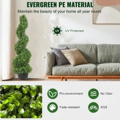 VEVOR 2 pcs. Artificial Boxwood Tower Topiary Spiral Artificial Plant 91cm high Decorative Plant Green Plastic PE Iron Topiary Plants incl. 10 pcs. Replacement Leaves