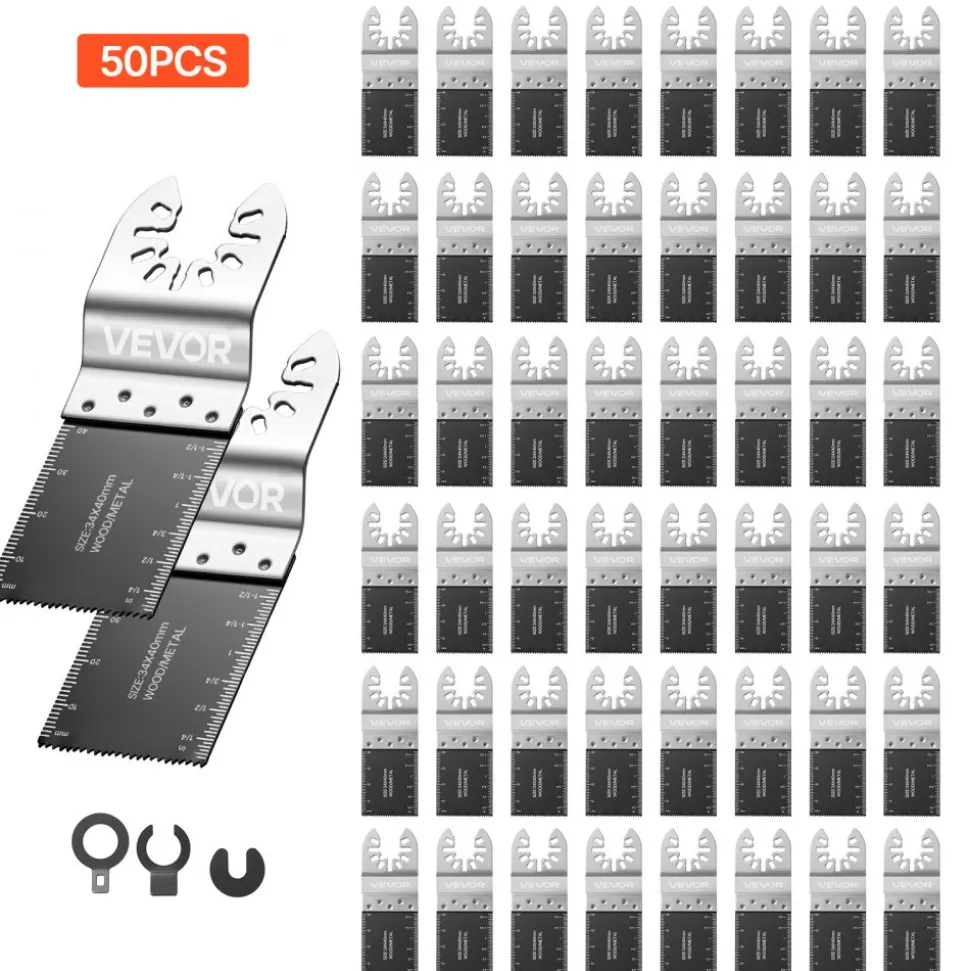 VEVOR 50PCS Bi-Metal Oscillating Saw Blades, Universal Quick Release Oscillating Multi Tool Blades, Multitool Tool Blades for Nails, Soft Metal, Wood, Compatible with Dewalt Milwaukee Bosch Ryobi