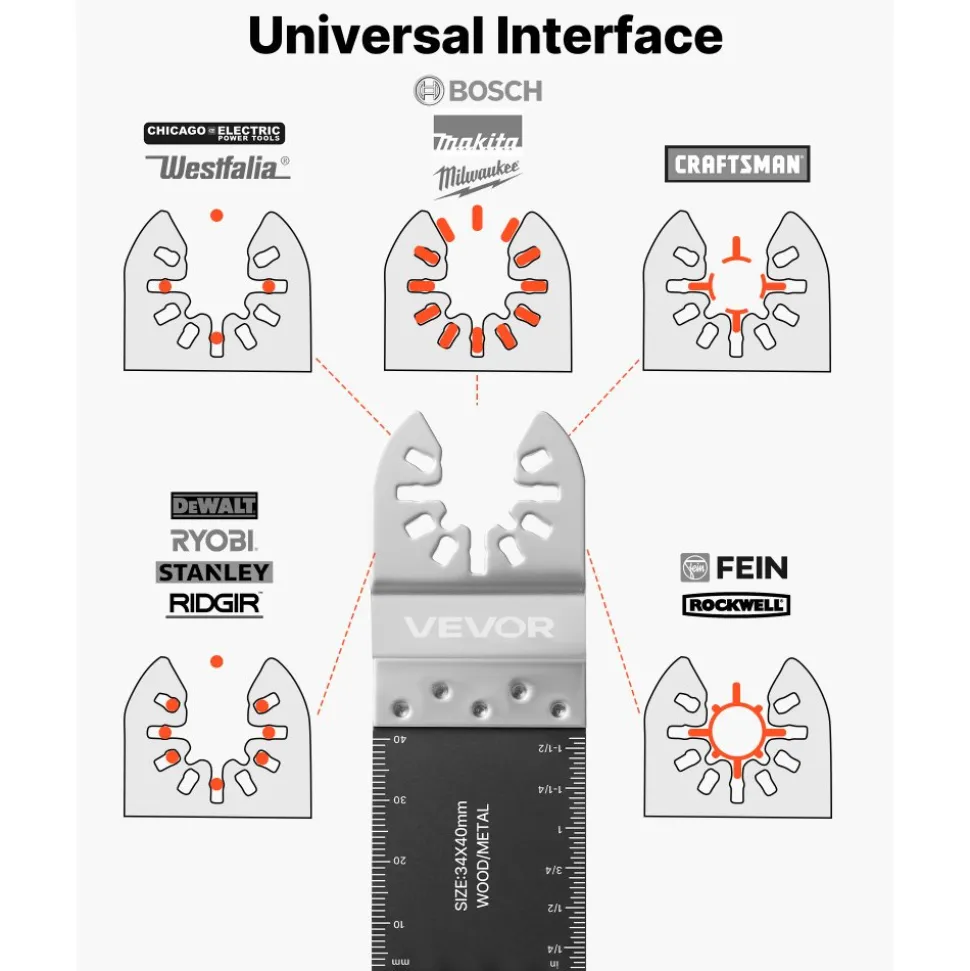 VEVOR 50PCS Bi-Metal Oscillating Saw Blades, Universal Quick Release Oscillating Multi Tool Blades, Multitool Tool Blades for Nails, Soft Metal, Wood, Compatible with Dewalt Milwaukee Bosch Ryobi