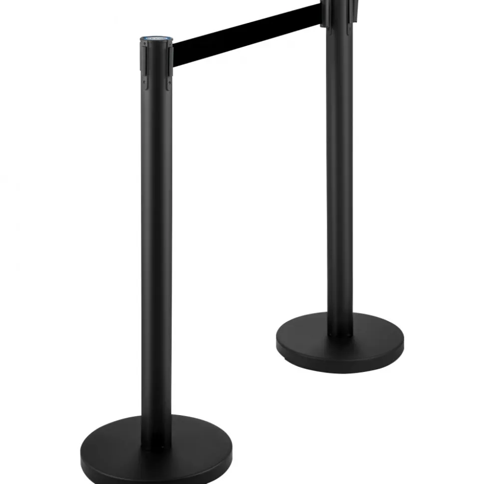 VEVOR 6 PCS Black Stanchion Posts Stainless Steel Stanchion Queue Post Black Belt Retractable 36In for Both Indoor and Outdoor use.