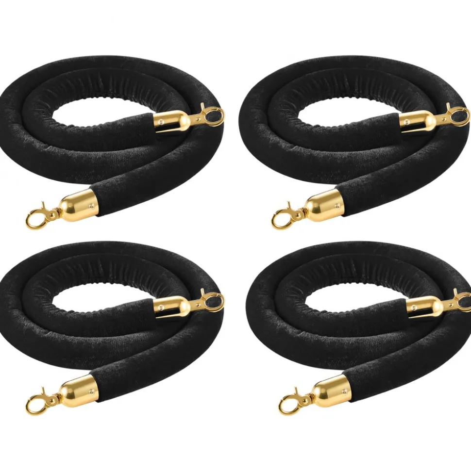 VEVOR 4 Pcs Black Velvet Stanchion Ropes, 5 ft Crowd Control Stanchion Black Velvet Ropes with Gold Hooks, Post Queue Barrier Carpet Rope for Carpet Events Movie Theaters Grand Openings Hotels Party