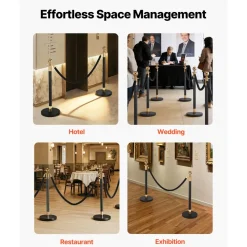 VEVOR 4 Pcs Black Velvet Stanchion Ropes, 5 ft Crowd Control Stanchion Black Velvet Ropes with Gold Hooks, Post Queue Barrier Carpet Rope for Carpet Events Movie Theaters Grand Openings Hotels Party