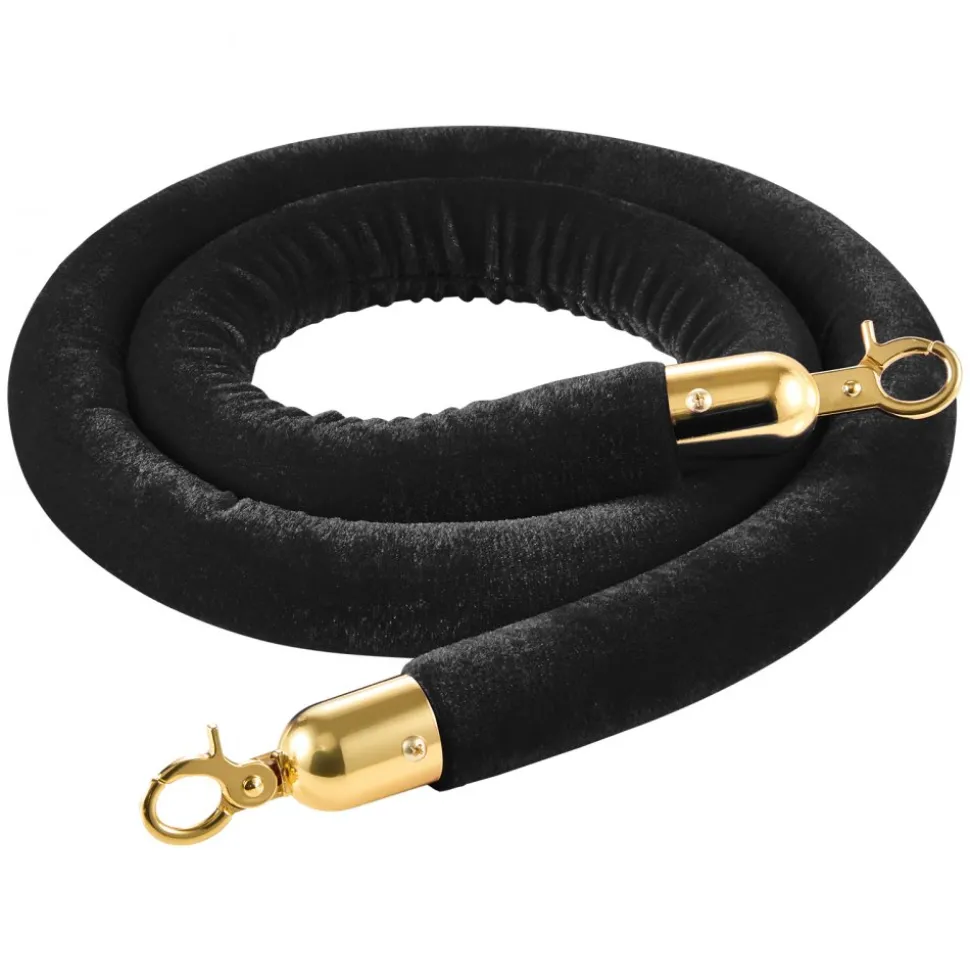 VEVOR 4 Pcs Black Velvet Stanchion Ropes, 5 ft Crowd Control Stanchion Black Velvet Ropes with Gold Hooks, Post Queue Barrier Carpet Rope for Carpet Events Movie Theaters Grand Openings Hotels Party