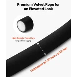 VEVOR 4 Pcs Black Velvet Stanchion Ropes, 5 ft Crowd Control Stanchion Black Velvet Ropes with Gold Hooks, Post Queue Barrier Carpet Rope for Carpet Events Movie Theaters Grand Openings Hotels Party