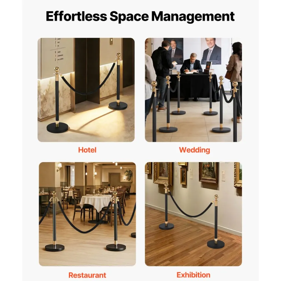 VEVOR 2 Pcs Black Velvet Stanchion Ropes, 5 ft Crowd Control Stanchion Black Velvet Ropes with Gold Hooks, Post Queue Barrier Carpet Rope for Carpet Events Movie Theaters Grand Openings Hotels Party