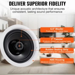 VEVOR 4 PCs 6.5'' Bluetooth in Ceiling Speakers, 150W, Flush Mount Ceiling & in-Wall Speaker System with 8ΩImpedance 89dB Sensitivity, for Home Kitchen Living Room Bedroom or Covered Outdoor Porches