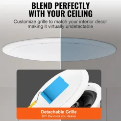 VEVOR 4 PCs 6.5'' Bluetooth in Ceiling Speakers, 150W, Flush Mount Ceiling & in-Wall Speaker System with 8ΩImpedance 89dB Sensitivity, for Home Kitchen Living Room Bedroom or Covered Outdoor Porches