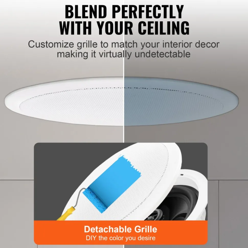 VEVOR 4 PCs 6.5'' Bluetooth in Ceiling Speakers, 150W, Flush Mount Ceiling & in-Wall Speaker System with 8ΩImpedance 89dB Sensitivity, for Home Kitchen Living Room Bedroom or Covered Outdoor Porches