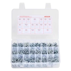 VEVOR 2250 Pcs Bolts and Nuts Assortment Kit, Metric + Imperial Machine Screws and Flat Washers, Alloy Steel M3/M4/M5/M6/M8 Multiple Size, for Equipment/Vehicle Assembly,Galvanized White