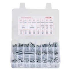 VEVOR 2250 Pcs Bolts and Nuts Assortment Kit, Metric + Imperial Machine Screws and Flat Washers, Alloy Steel M3/M4/M5/M6/M8 Multiple Size, for Equipment/Vehicle Assembly,Galvanized White