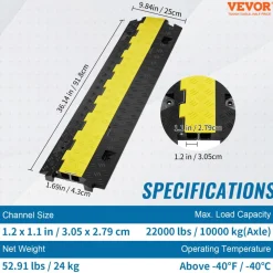 VEVOR 5 PCs Cable Protector Ramp, 2 Channel, 22000 lbs/axle Capacity Heavy Duty TPU Wire Cover Ramp Hose Protector Ramp Driveway, Traffic Speed Bump with TPR Flip-Open Top Cover, for Indoor & Outdoor
