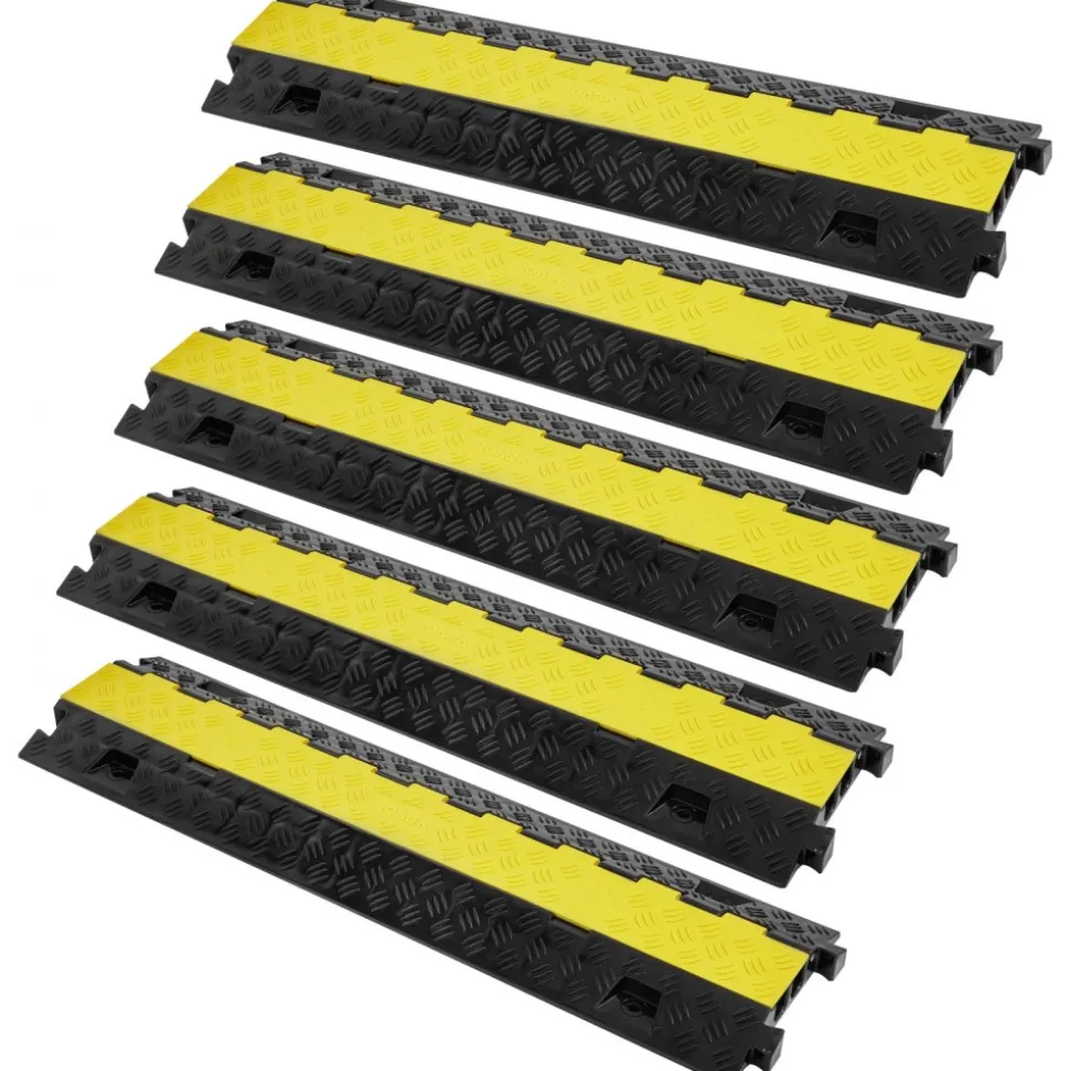 VEVOR 5 PCs Cable Protector Ramp, 2 Channel, 22000 lbs/axle Capacity Heavy Duty TPU Wire Cover Ramp Hose Protector Ramp Driveway, Traffic Speed Bump with TPR Flip-Open Top Cover, for Indoor & Outdoor