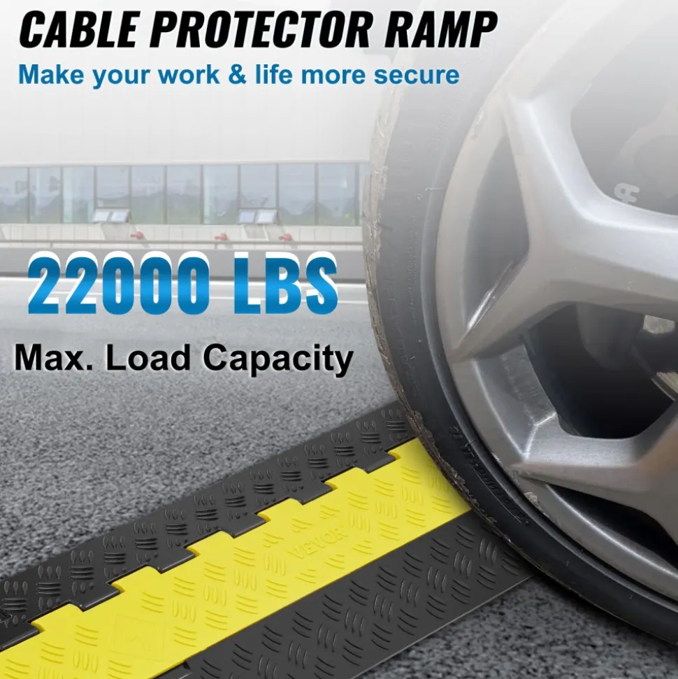 VEVOR 5 PCs Cable Protector Ramp, 2 Channel, 22000 lbs/axle Capacity Heavy Duty TPU Wire Cover Ramp Hose Protector Ramp Driveway, Traffic Speed Bump with TPR Flip-Open Top Cover, for Indoor & Outdoor