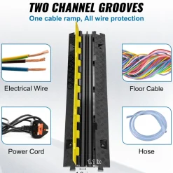 VEVOR 5 PCs Cable Protector Ramp, 2 Channel, 22000 lbs/axle Capacity Heavy Duty TPU Wire Cover Ramp Hose Protector Ramp Driveway, Traffic Speed Bump with TPR Flip-Open Top Cover, for Indoor & Outdoor