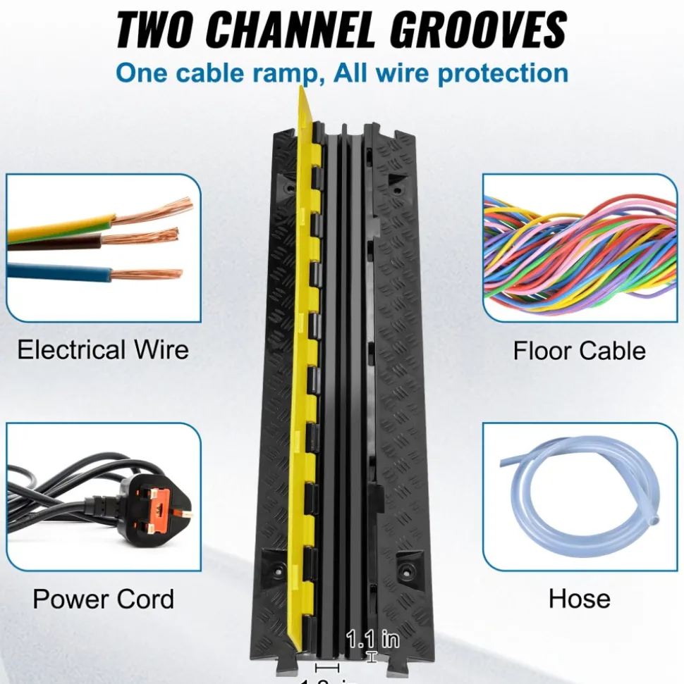 VEVOR 5 PCs Cable Protector Ramp, 2 Channel, 22000 lbs/axle Capacity Heavy Duty TPU Wire Cover Ramp Hose Protector Ramp Driveway, Traffic Speed Bump with TPR Flip-Open Top Cover, for Indoor & Outdoor