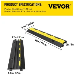 VEVOR 3 Pcs 2-Cable Rubber Electrical Wire Cover Cord Protector Ramp 11000 lbs